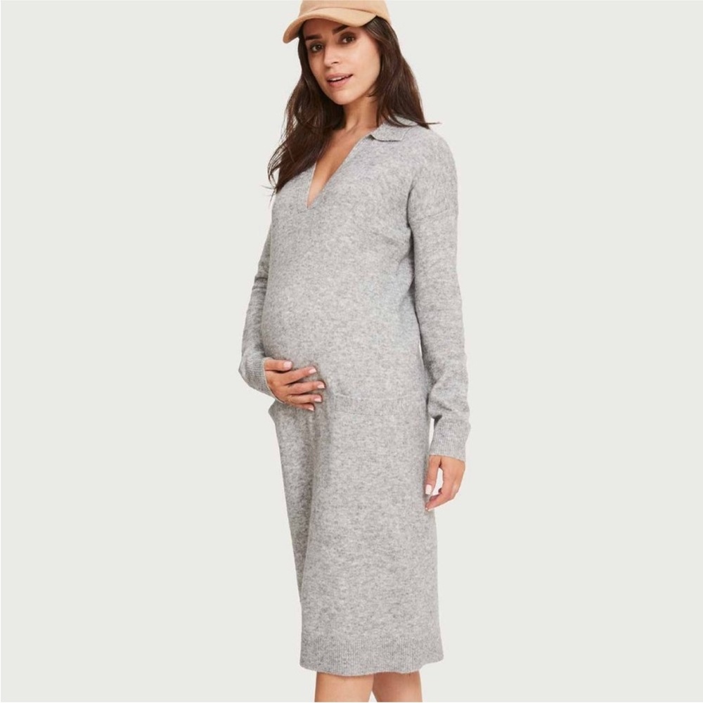 Hatch Maternity Polo Knit Gray Sweater Dress Wool Blend